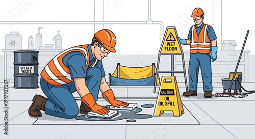 Construction workers in safety gear working.