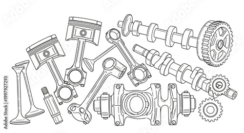 Collection of car engine parts.