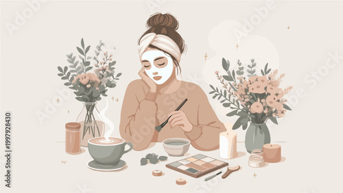 Woman Practicing Home Spa Beauty Routine, Mother's Day