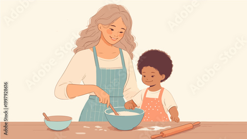 Parent and Child Cooking Together at Home, Mother's Day