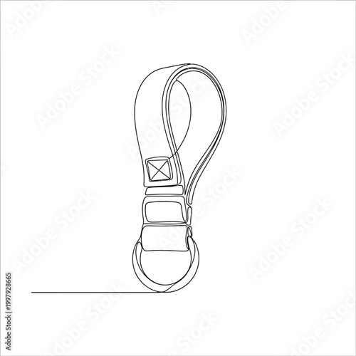 Isolated leather camera wrist strap line drawing, simple accessory design, equipment carry hardware