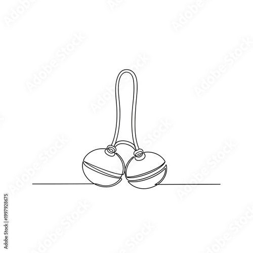 Minimalist single continuous line drawing of traditional yoga meditation bells for international yoga day