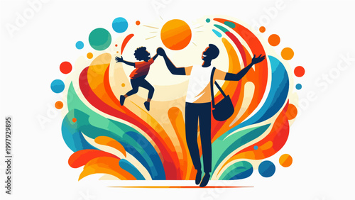 Joyful Parent and Child High-Five Celebration, Father's Day