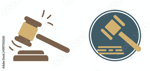 Gavel and block icon vector representing law justice court auction and judgement for legal services, clean legal symbol with judge hammer concept modern vector illustration