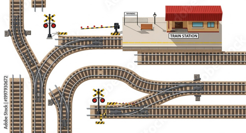 Model Train Station and Tracks Layout.