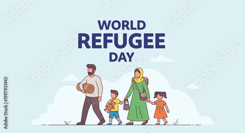 World Refugee Day awareness illustration with family.