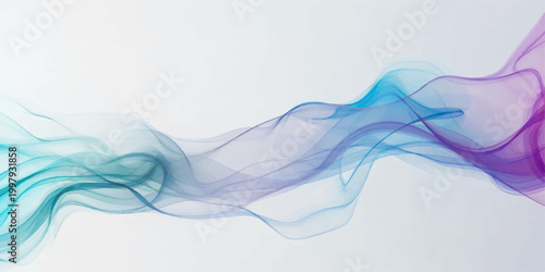 Blue abstract smoke waves flowing on white background with smooth curved motion design