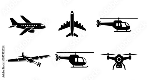 Airplane and helicopter silhouettes collection.