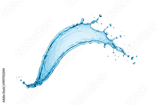 Photos Blue water splash side view isolated. Liquid flow element.