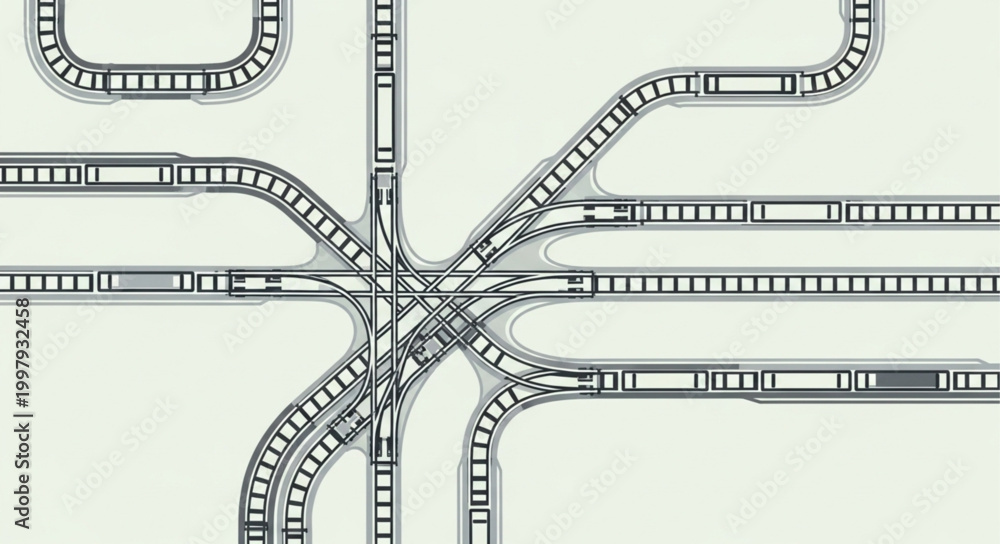 Obraz premium Complex Train Track Junction with Multiple Trains.