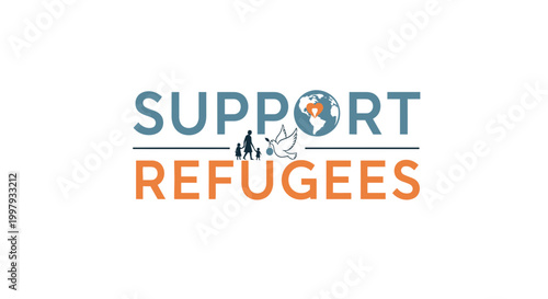 Support Refugees Logo with Globe, Family Silhouette, and Dove