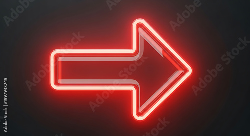 Glowing red neon arrow on dark background for direction concept