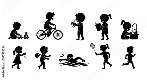 Set of Children Activities Silhouettes
