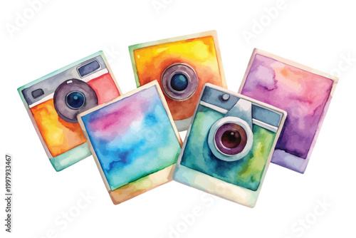 Watercolor Polaroid Photo Icon, Memory Clipart, vector illustration Isolated on White background