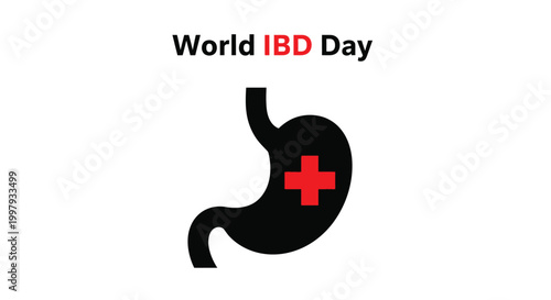 Minimalist vector illustration celebrating world IBD day with a stylized stomach graphic