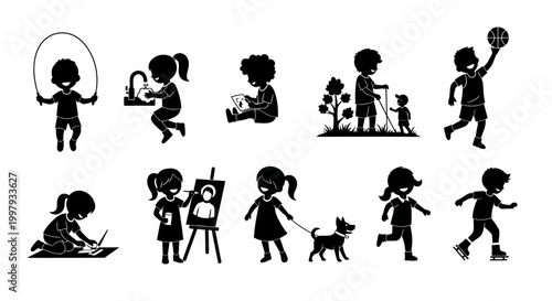 Set of Children Activities Silhouettes