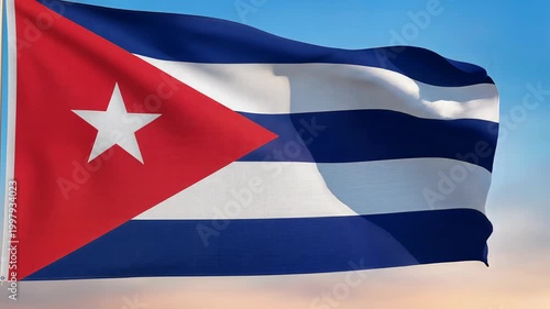 Cuba national flag waving realistically against a clear blue sky