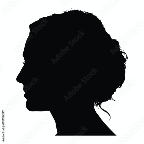Black silhouette profile of a woman with upswept hair