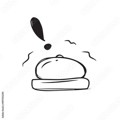 Hand drawn hotel bell icon. Service bell doodle vector illustration with exclamation mark. Reception desk bell sketch isolated on white background for hospitality.
