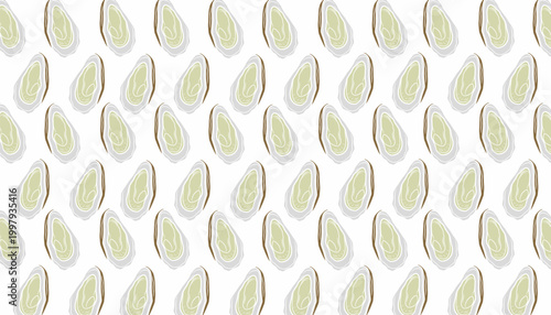 Oyster Seamless Pattern. Handdrawn Shell Seafood Illustration. Marine Coastal Background for Packaging Textile Design