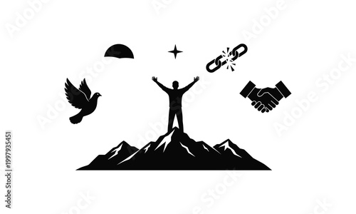 Person standing triumphant on mountain peak