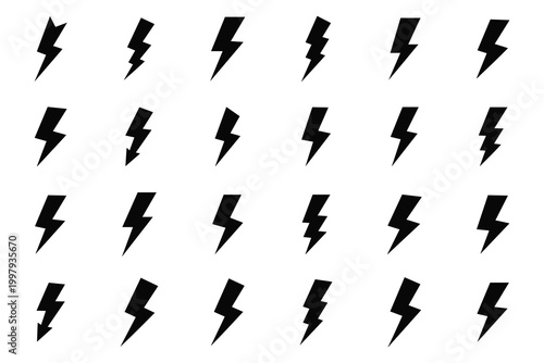 Set of lightning bolt icons, thunderbolt vector collection, electrical discharge symbols