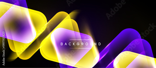 Abstract flowing shapes, vibrant yellow, purple hues over black background. Modern design element for digital projects.
