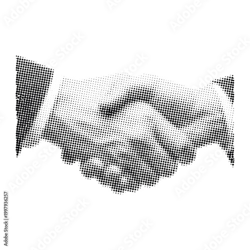 Halftone handshake black and white dots partnership
