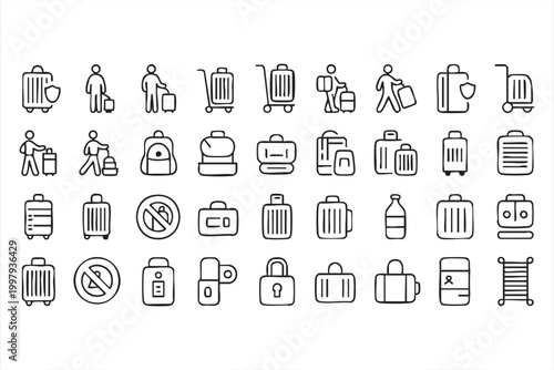 Travel and tourism icons with luggage suitcase passport and airport services