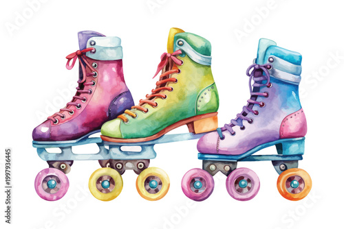 Watercolor Roller Skate Clipart, Outdoor Recreation Sports Illustration, Isolated on White
