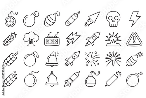 Firework and explosive icons for hazard warning risk management and safety systems