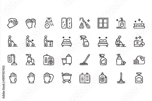 Microchip and processor icon set with electronics circuit hardware and computing components