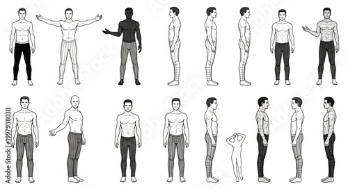 Collection of Male Figures in Various Poses and Angles.