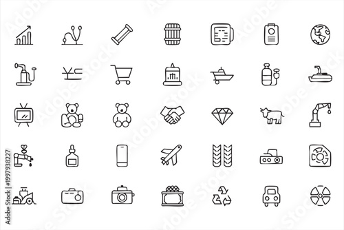 EV charging and battery icons showing electric power cable connector and mobile charging