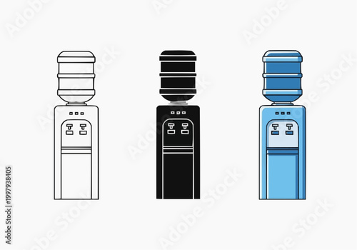 Water cooler dispenser icon set for office and home hydration