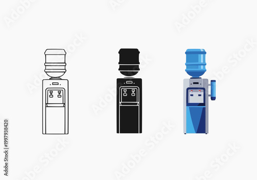 Water cooler dispenser icon set for office and home hydration