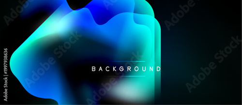 Abstract fluid shapes, vibrant blues, teal hues dominate dark background. Text reads background. Modern design, smooth gradients present.