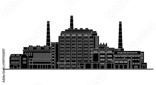 Industrial factory silhouette with chimneys ? manufacturing concept