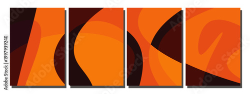 Dynamic vector graphic illustration set featuring abstract fluid wave patterns in warm orange and brown.