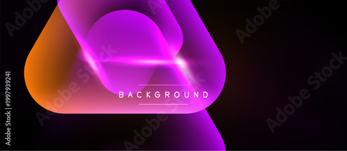 Abstract flowing shapes, vibrant gradients. Orange, purple hues dominate dark background. Modern design element, dynamic composition.