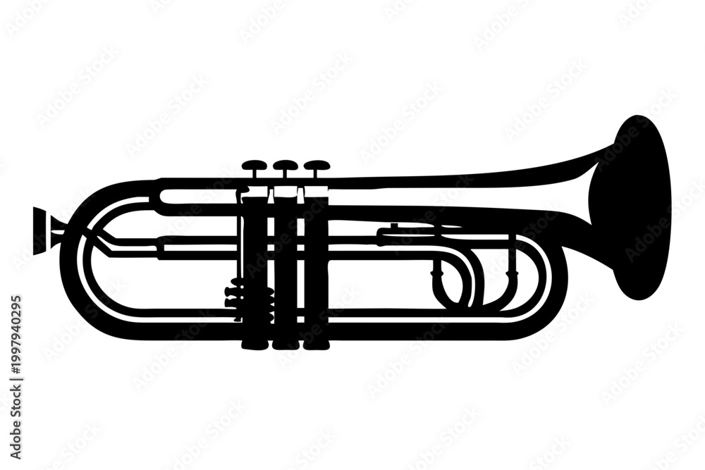 Obraz premium contrabass trombone instrument silhouette illustration for music orchestra brass and symphony design