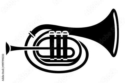 natural horn instrument silhouette illustration for classical baroque music performance and historical acoustic design