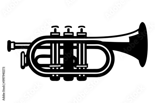pocket trumpet instrument silhouette illustration for music jazz brass and compact performance design