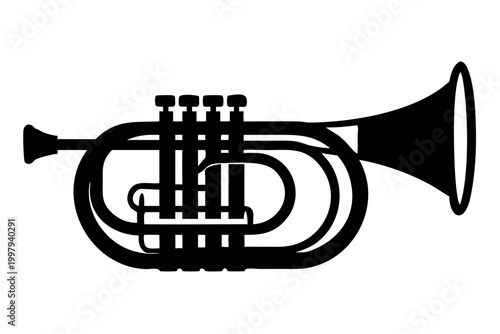 natural horn instrument silhouette illustration for classical music orchestra and historical brass design
