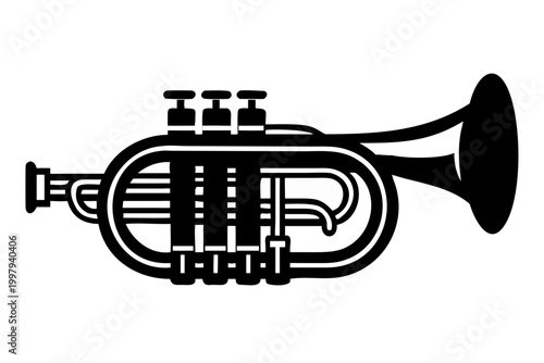 pocket trumpet instrument silhouette illustration for music jazz brass and compact performance design
