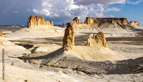 A desert landscape with rock formations