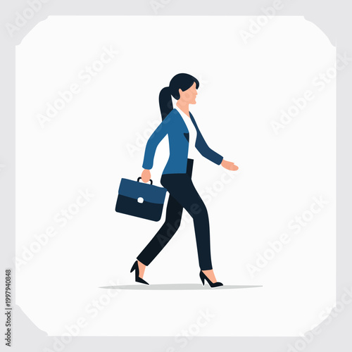 Professional businesswoman walking with a briefcase, ready for work.