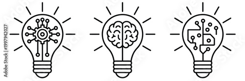 Innovation icon set light bulb and cog inside inspiration icon light bulb and brain inside innovation symbol, creativity idea generation and technology development