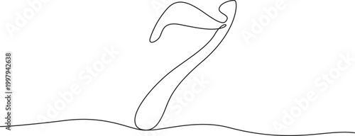 Continuous line drawing number seven in elegant single stroke style. Hand drawn mathematical symbol. Ideal for modern educational materials and minimalist graphic design