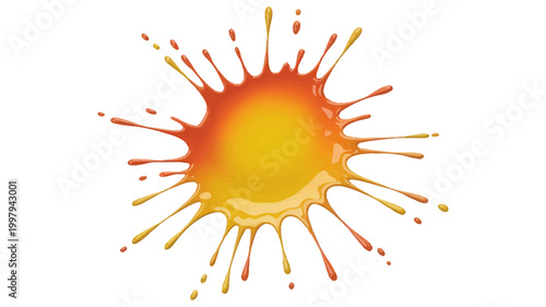 Orange and yellow liquid splatter burst with splatter abstract creative energetic isolated background